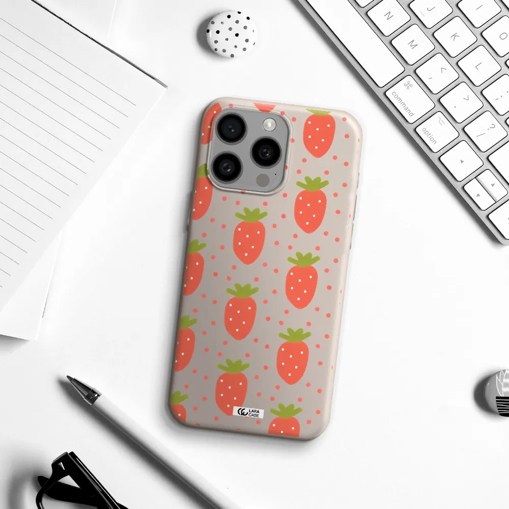 a pattern of strawberries on a white background Apple Iphone 15 Pro max Silicone Stone Case