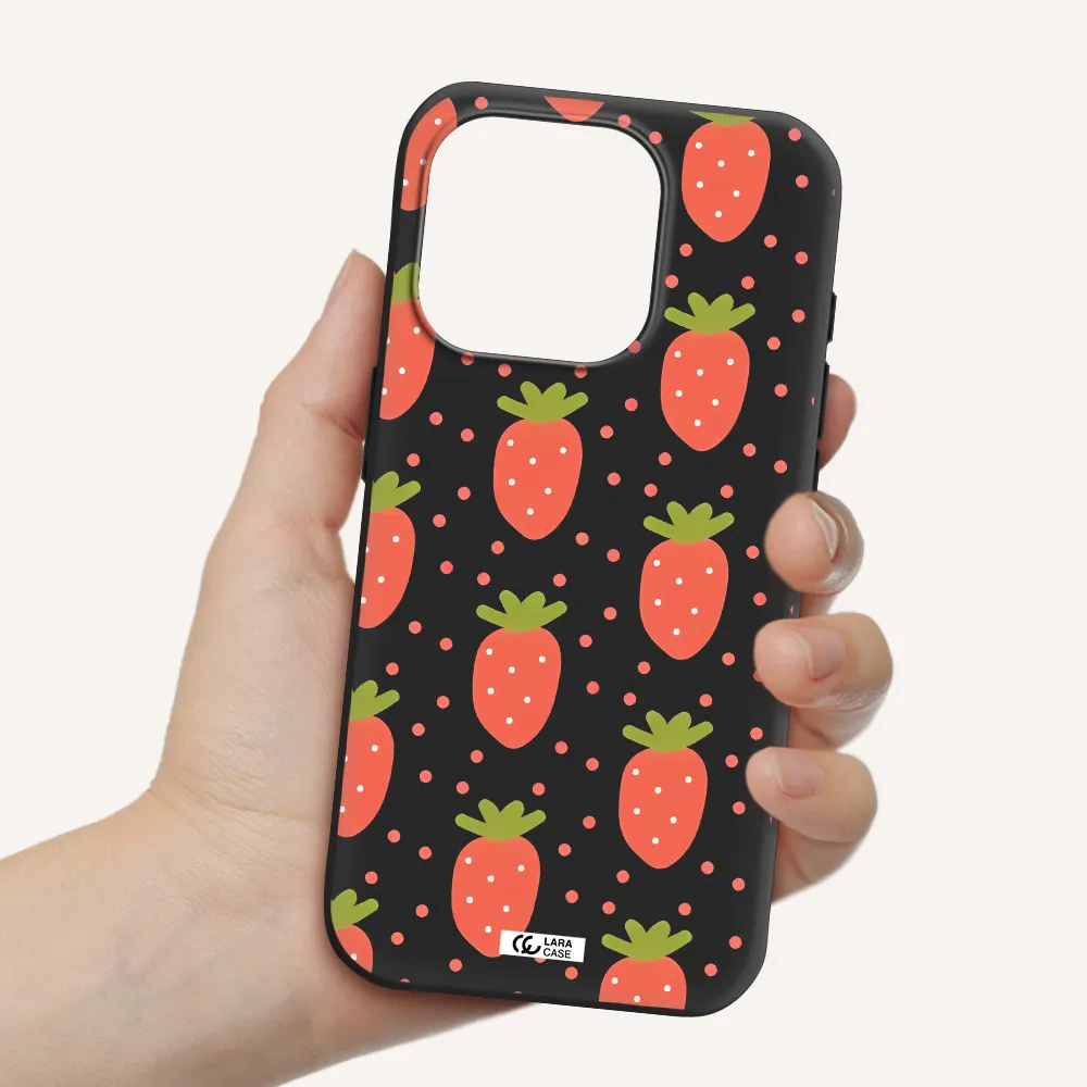 A Pattern Of Strawberries On A White Background Apple Iphone 15 Pro Silicone Black Case