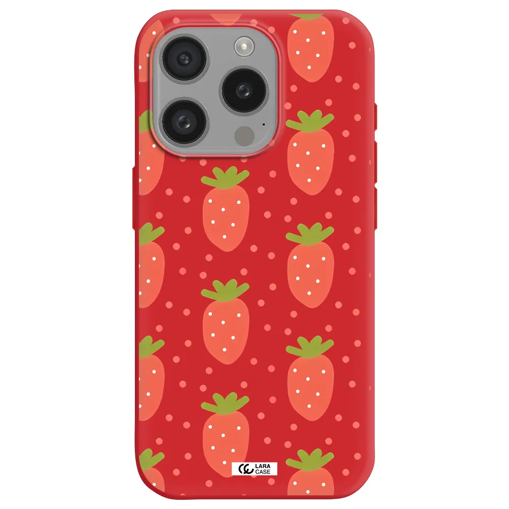 A Pattern Of Strawberries On A White Background Apple Iphone 15 Pro Silicone Imperial Red Case