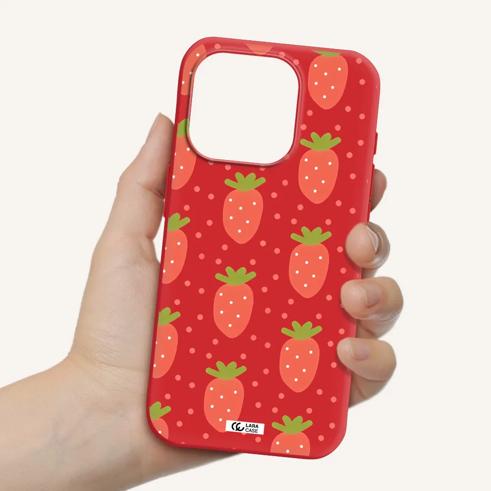 A Pattern Of Strawberries On A White Background Apple Iphone 15 Pro Silicone Imperial Red Case