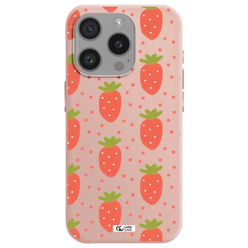 A Pattern Of Strawberries On A White Background Apple Iphone 15 Pro Silicone Pastel Pink Case