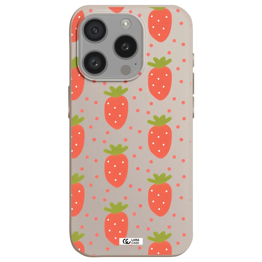 A Pattern Of Strawberries On A White Background Apple Iphone 15 Pro Silicone Stone Case
