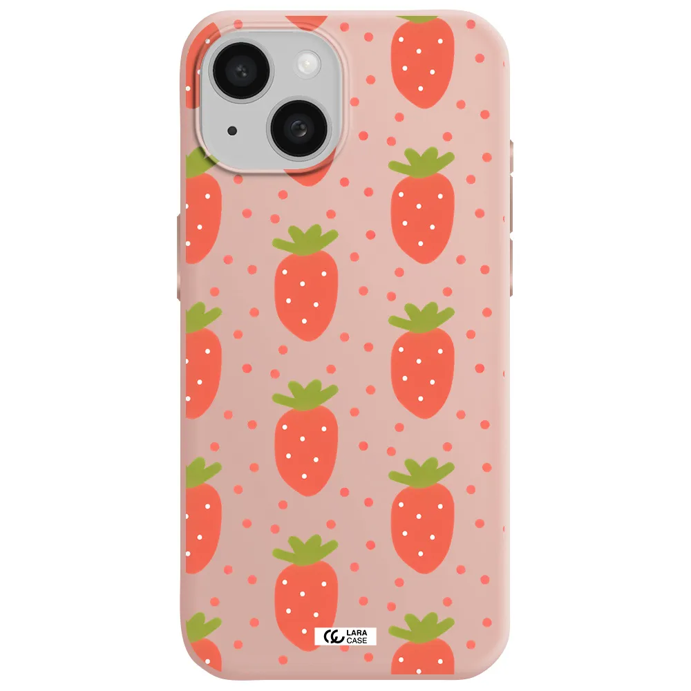 A Pattern Of Strawberries On A White Background Apple Iphone 15 Silicone Pastel Pink Case