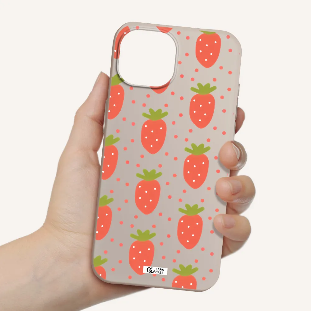 a pattern of strawberries on a white background Apple iPhone 15 Silicone Stone Case