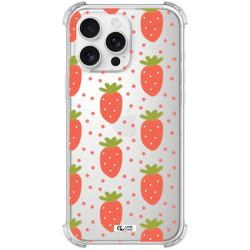 A Pattern Of Strawberries On A White Background Apple Iphone 16 Pro Max Clear Pc Case