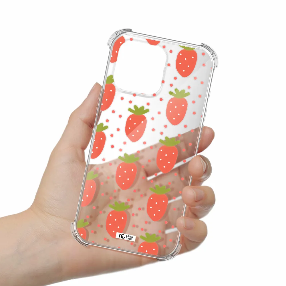 A Pattern Of Strawberries On A White Background Apple Iphone 16 Pro Max Clear Pc Case