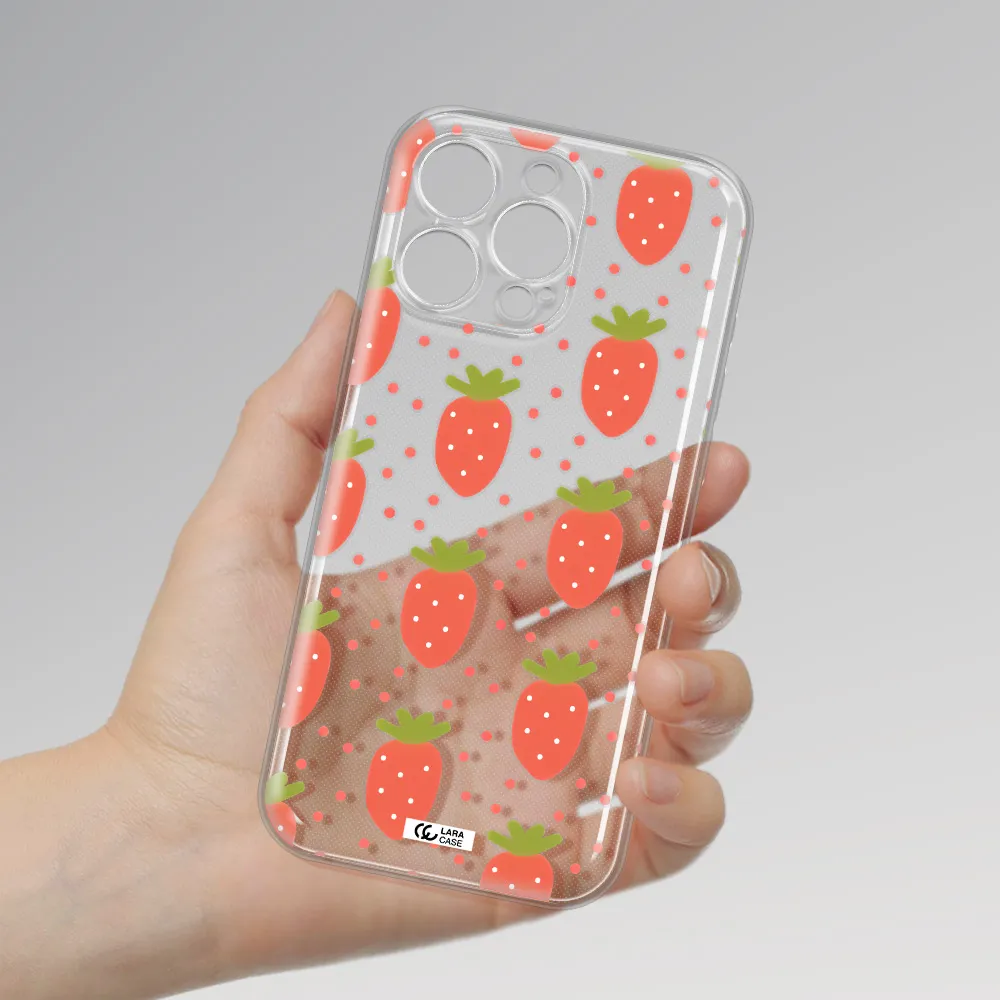 A Pattern Of Strawberries On A White Background Apple Iphone 16 Pro Max Clear Tpu Case