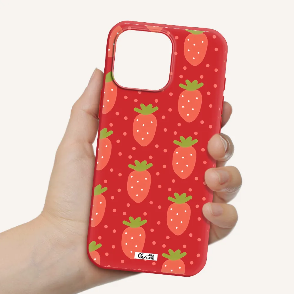 A Pattern Of Strawberries On A White Background Apple Iphone 16 Pro Max Silicone Stone Case