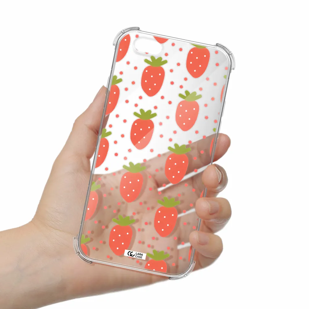a pattern of strawberries on a white background Apple iPhone 6 Clear PC Case
