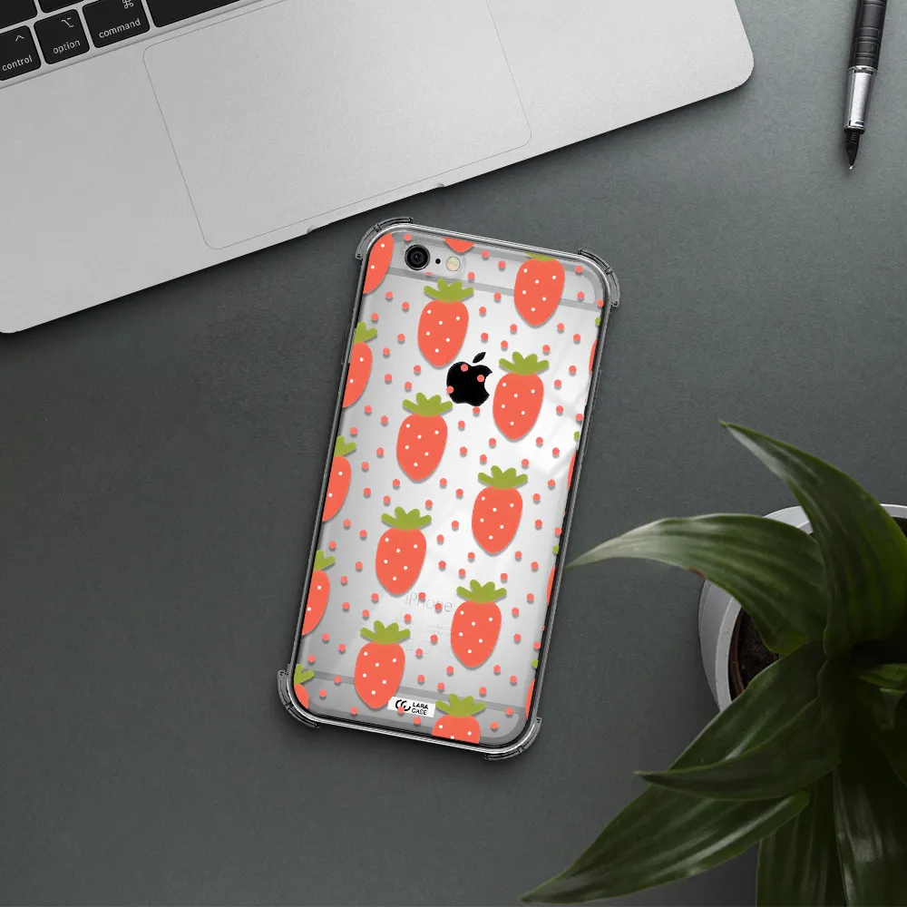 a pattern of strawberries on a white background Apple iPhone 6 Clear PC Case