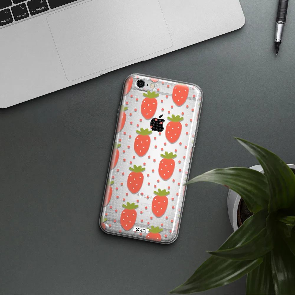 a pattern of strawberries on a white background Apple iPhone 6 Clear TPU Case