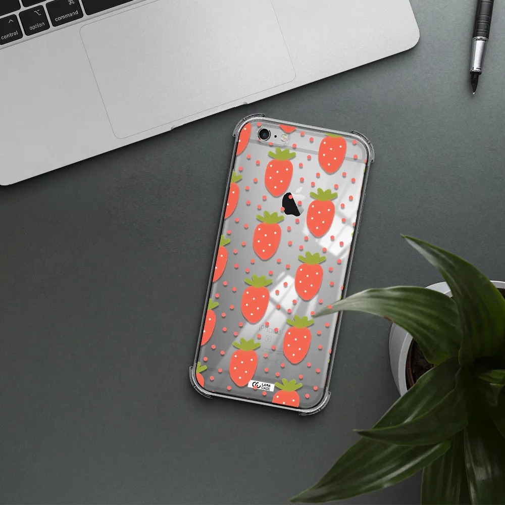 a pattern of strawberries on a white background Apple iPhone 6 plus Clear PC Case
