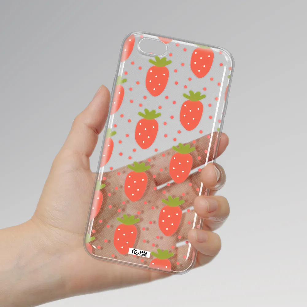 a pattern of strawberries on a white background Apple iPhone 6 plus Clear TPU Case