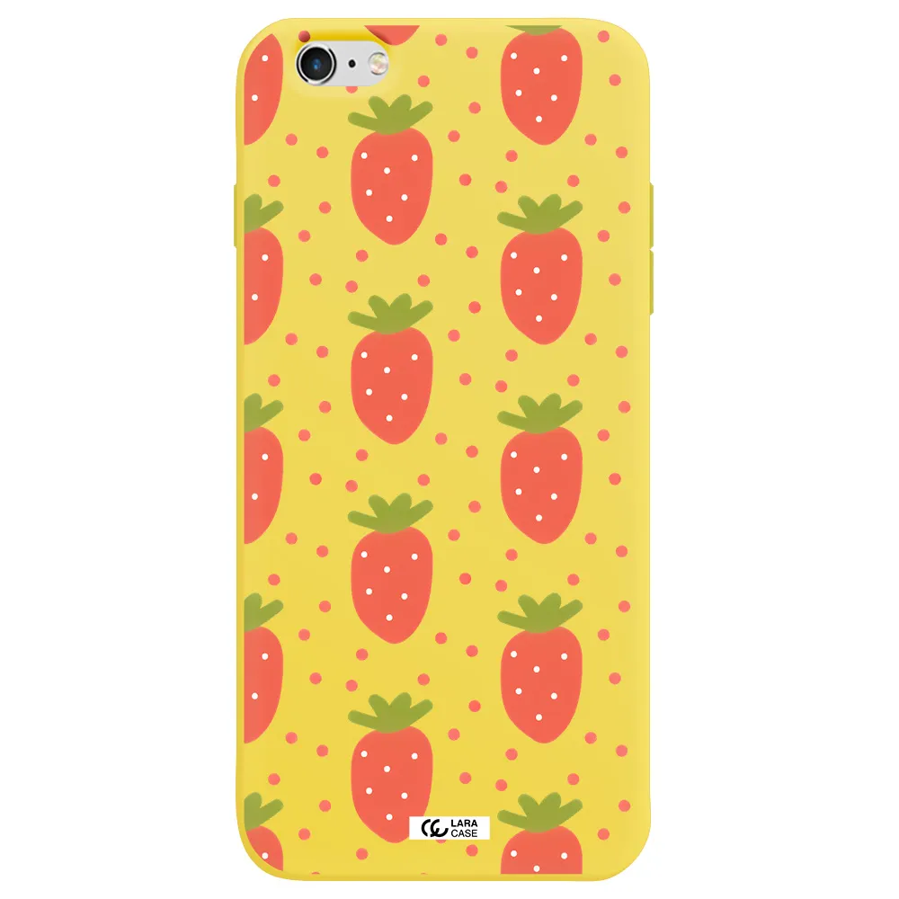 a pattern of strawberries on a white background Apple iPhone 6 plus Silicone canary yellow Case