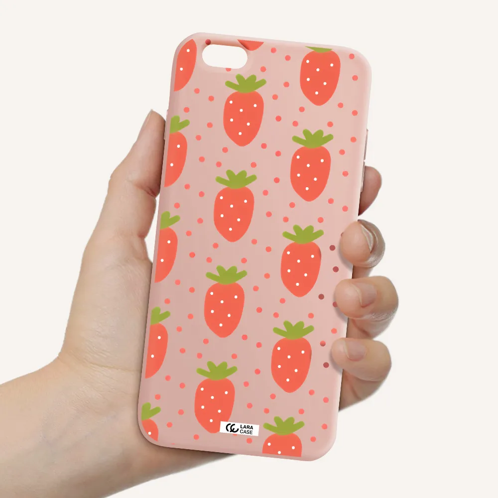 a pattern of strawberries on a white background Apple iPhone 6 plus Silicone pastel pink Case