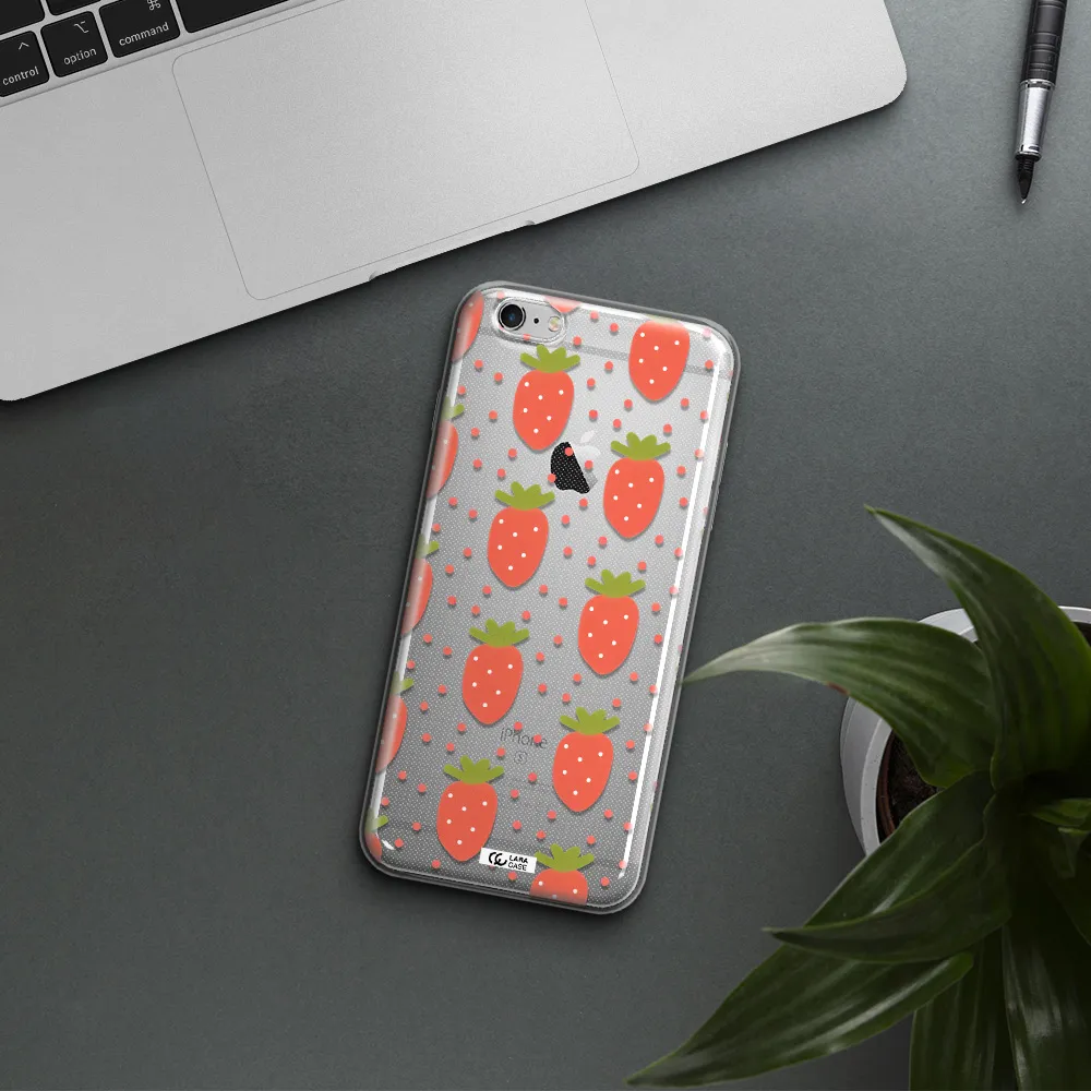 a pattern of strawberries on a white background Apple iPhone 6 s plus Clear TPU Case