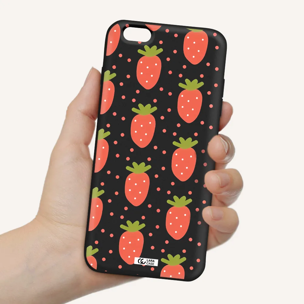 a pattern of strawberries on a white background Apple iPhone 6 s plus Silicone black Case