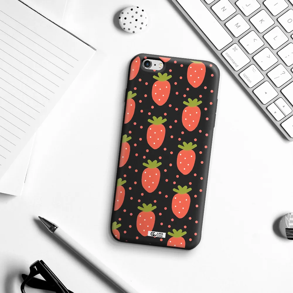 a pattern of strawberries on a white background Apple iPhone 6 s plus Silicone black Case