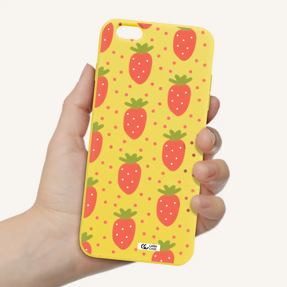 a pattern of strawberries on a white background Apple iPhone 6 s plus Silicone canary yellow Case