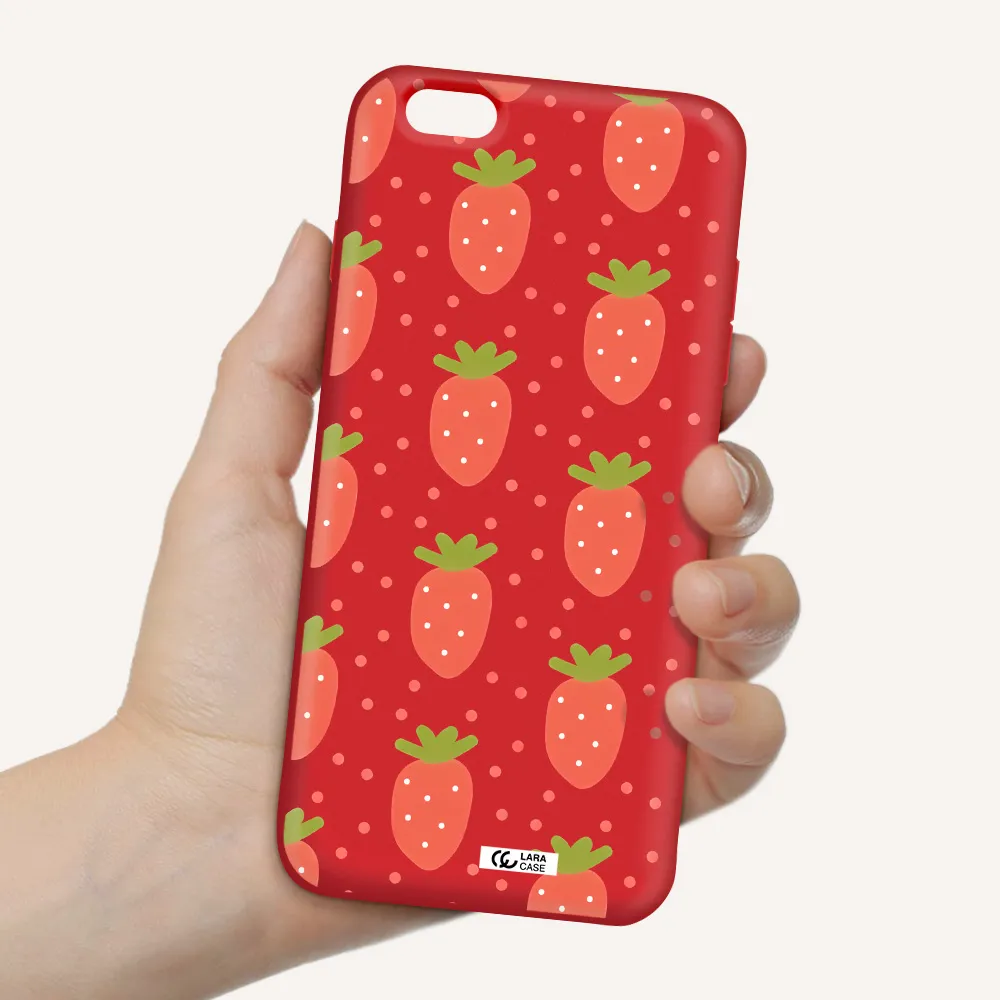a pattern of strawberries on a white background Apple iPhone 6 s plus Silicone Imperial Red Case