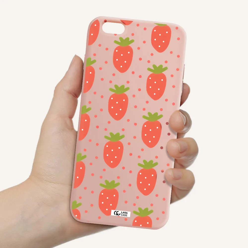 a pattern of strawberries on a white background Apple iPhone 6 s plus Silicone pastel pink Case