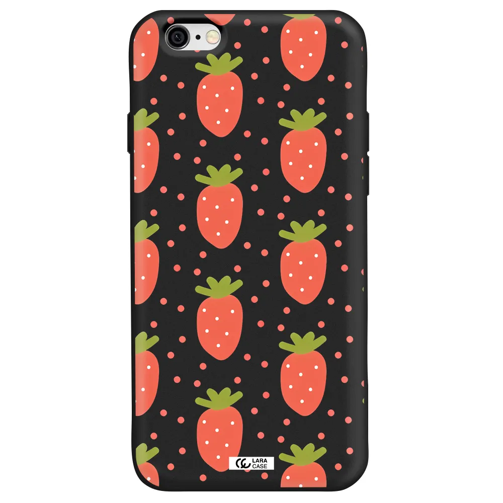 a pattern of strawberries on a white background Apple iPhone 6 Silicone black Case