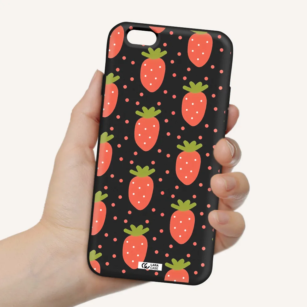 a pattern of strawberries on a white background Apple iPhone 6 Silicone black Case