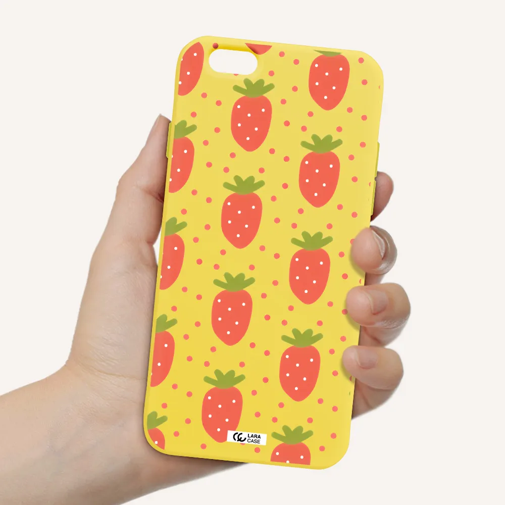 a pattern of strawberries on a white background Apple iPhone 6 Silicone canary yellow Case