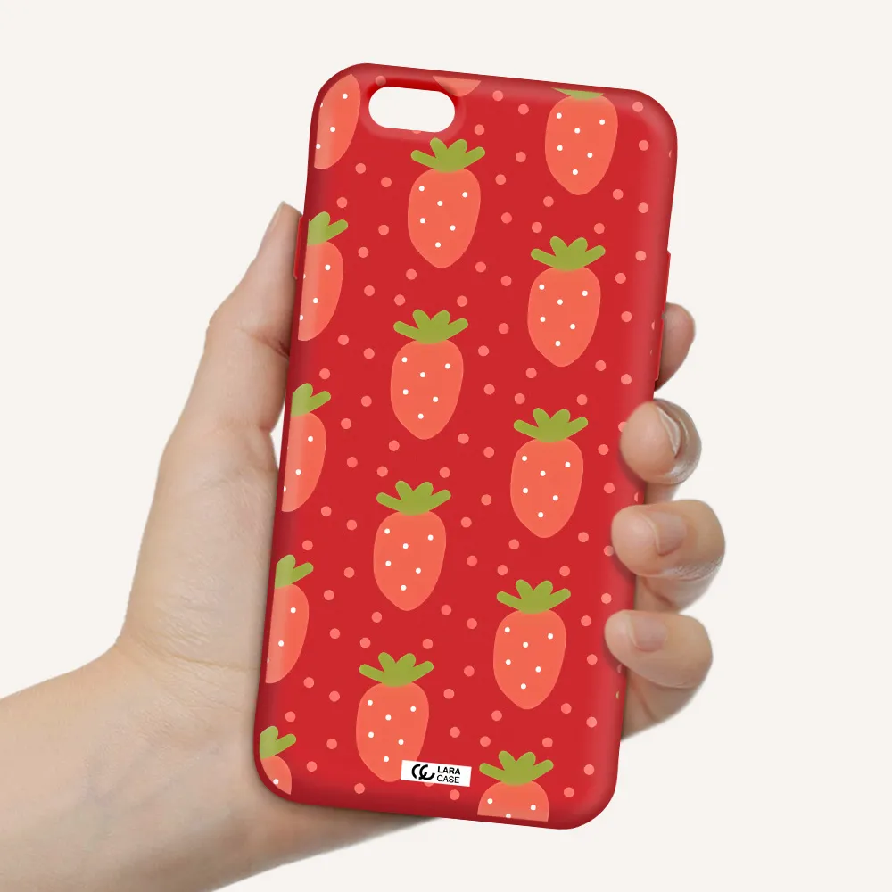 a pattern of strawberries on a white background Apple iPhone 6 Silicone Imperial Red Case