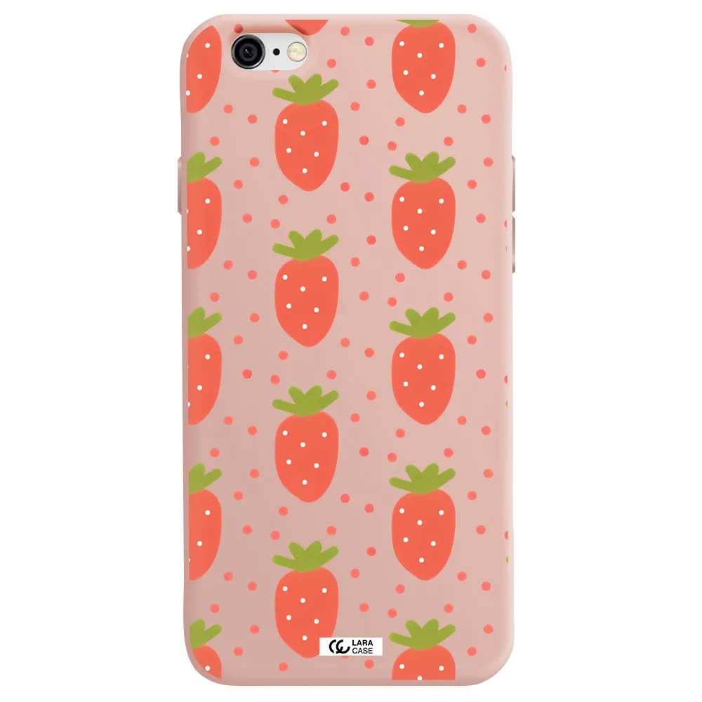 a pattern of strawberries on a white background Apple iPhone 6 Silicone pastel pink Case