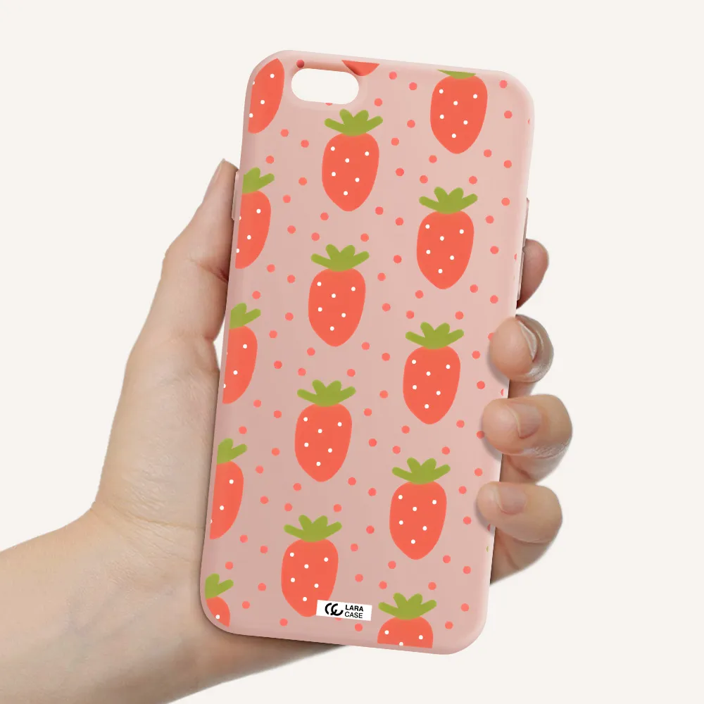 a pattern of strawberries on a white background Apple iPhone 6 Silicone pastel pink Case