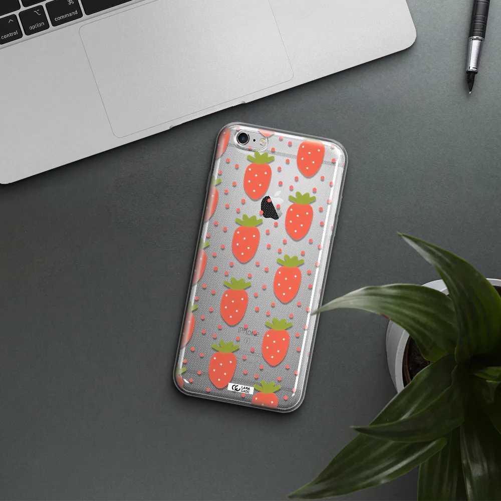a pattern of strawberries on a white background Apple iPhone 6S Clear TPU Case