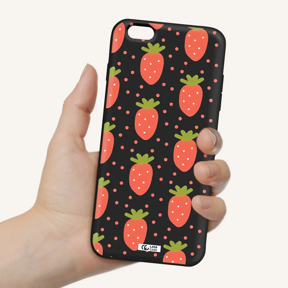 a pattern of strawberries on a white background Apple iPhone 6S Silicone black Case