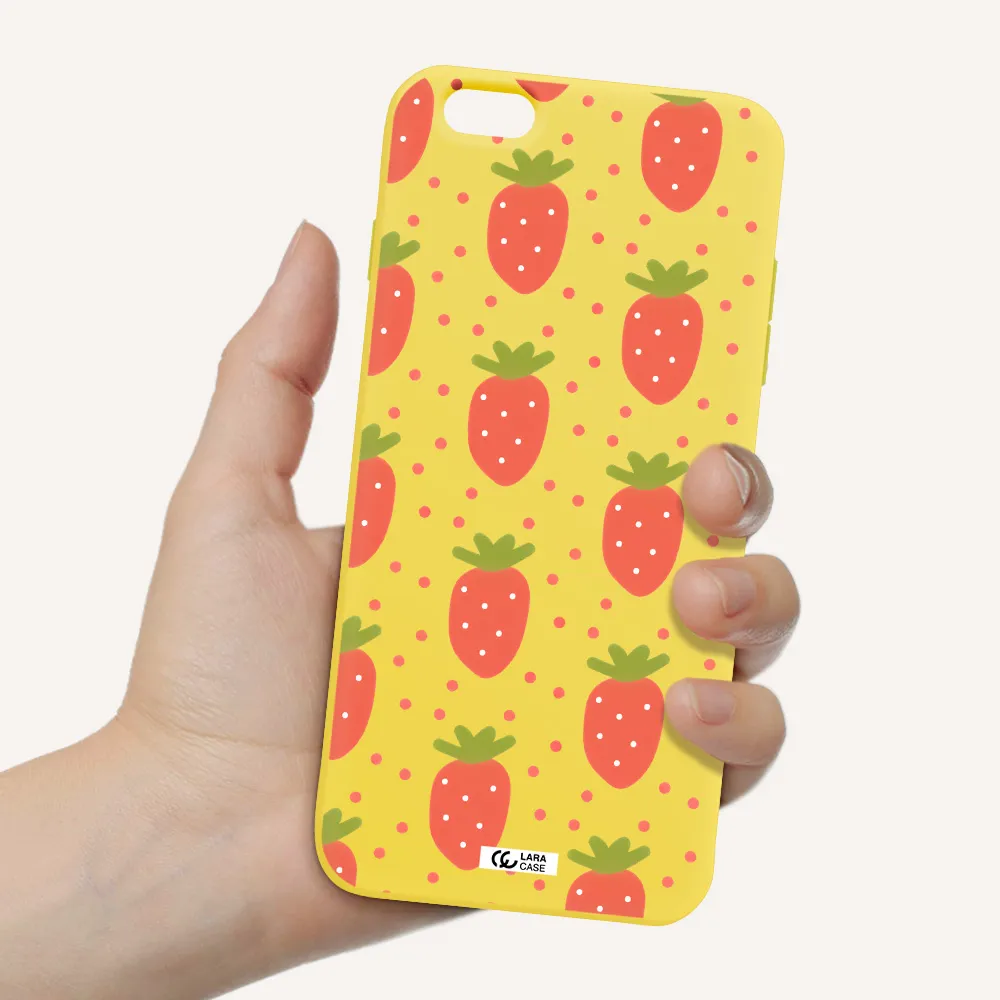 a pattern of strawberries on a white background Apple iPhone 6S Silicone canary yellow Case