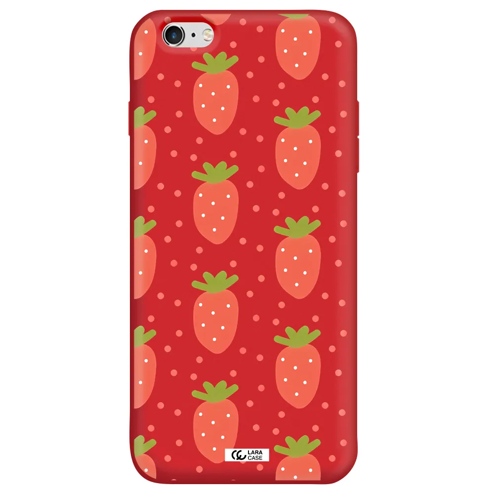 a pattern of strawberries on a white background Apple iPhone 6S Silicone Imperial Red Case