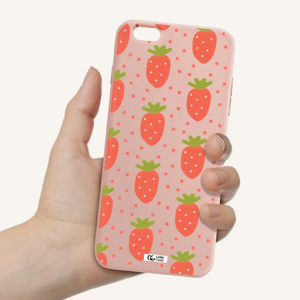 a pattern of strawberries on a white background Apple iPhone 6S Silicone pastel pink Case