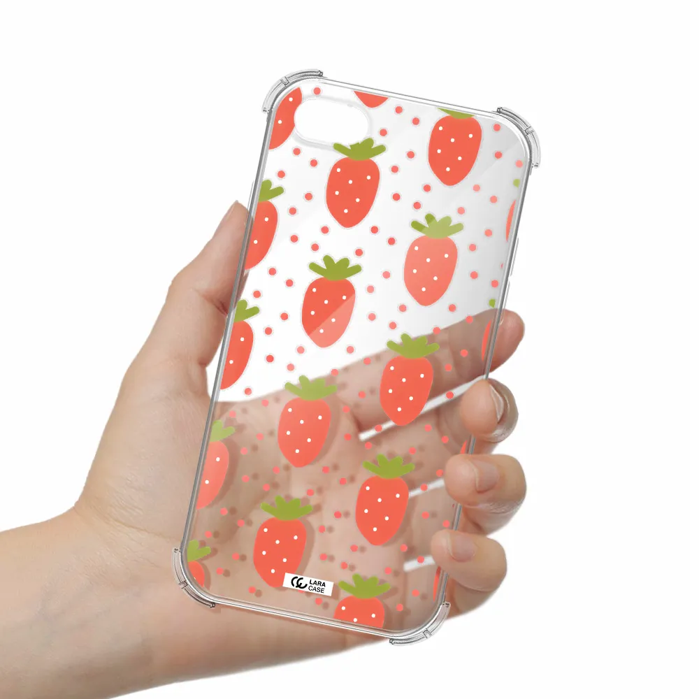 a pattern of strawberries on a white background Apple iPhone 7 Clear PC Case