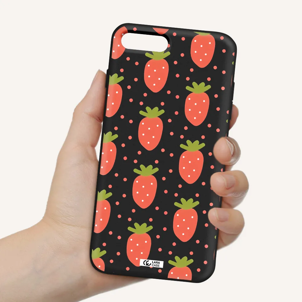 a pattern of strawberries on a white background Apple iPhone 7 plus Silicone black Case
