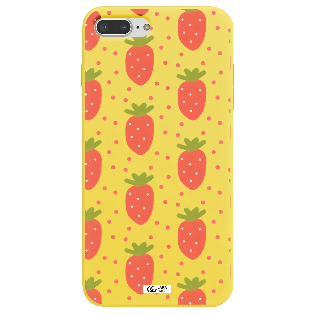 a pattern of strawberries on a white background Apple iPhone 7 plus Silicone canary yellow Case