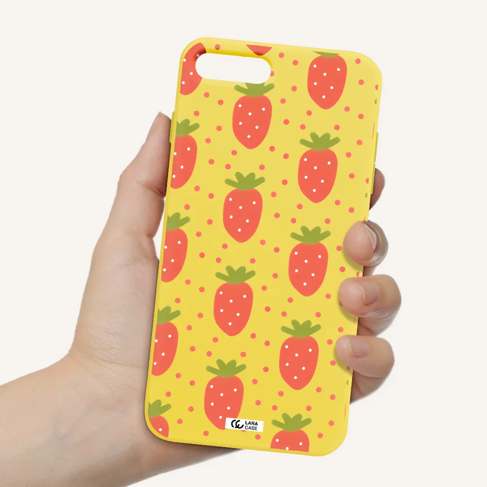 a pattern of strawberries on a white background Apple iPhone 7 plus Silicone canary yellow Case