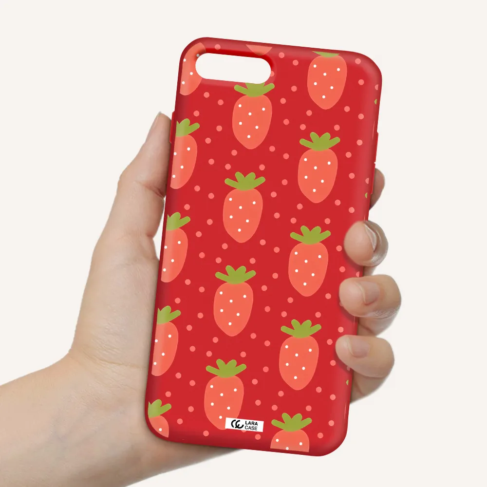 a pattern of strawberries on a white background Apple iPhone 7 plus Silicone Imperial Red Case