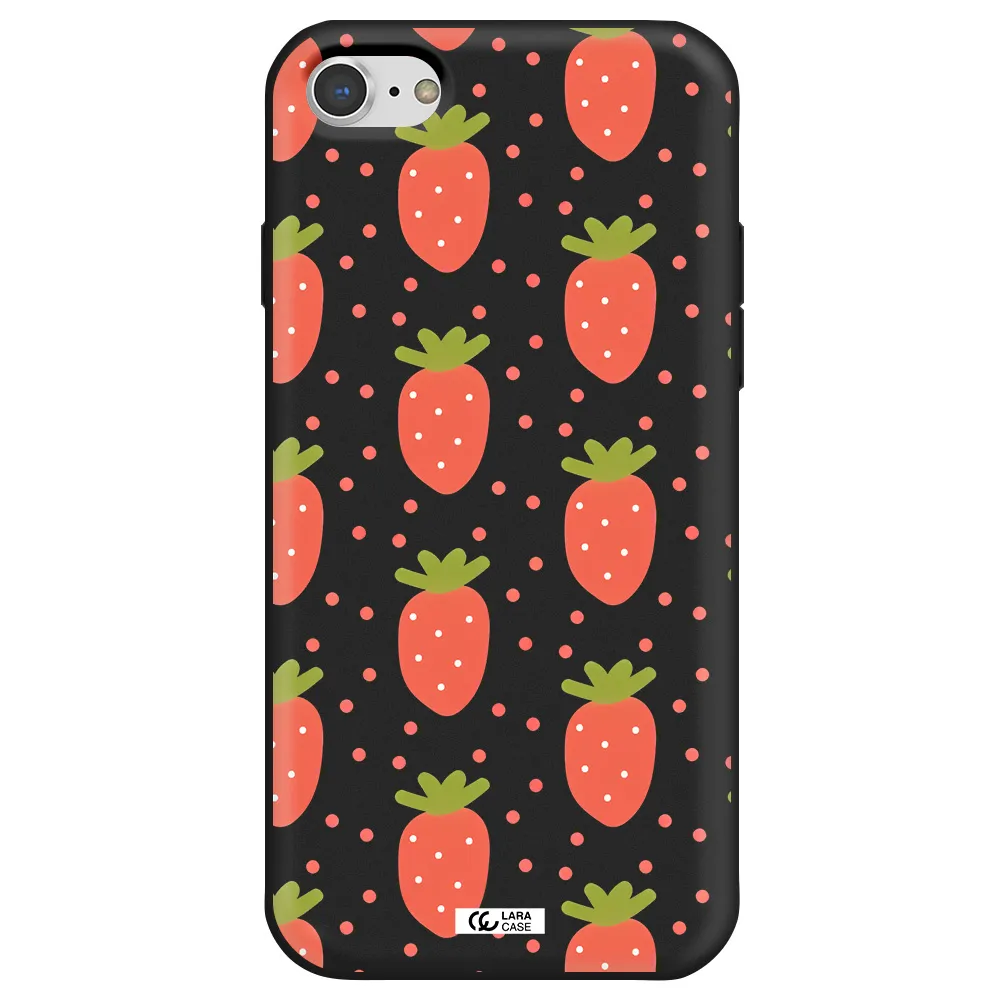 a pattern of strawberries on a white background Apple iPhone 7 Silicone black Case
