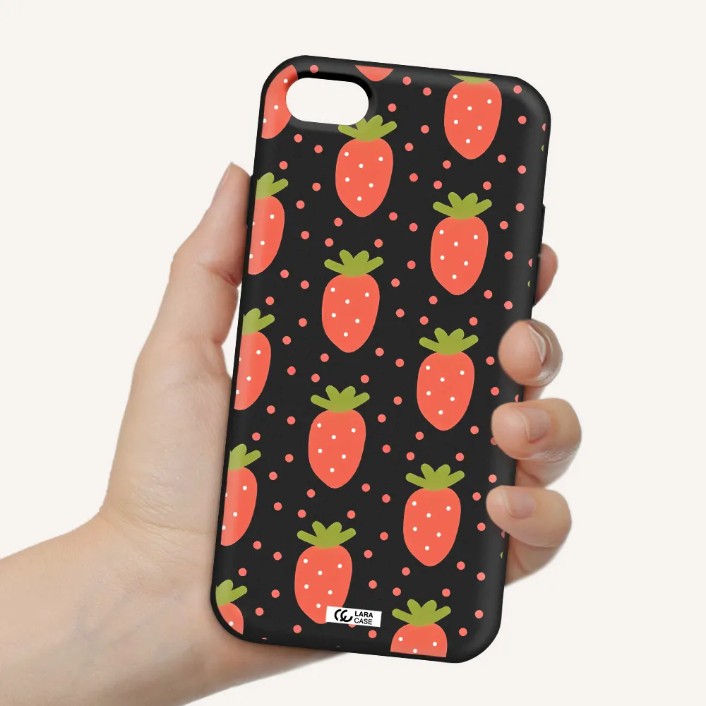 a pattern of strawberries on a white background Apple iPhone 7 Silicone black Case