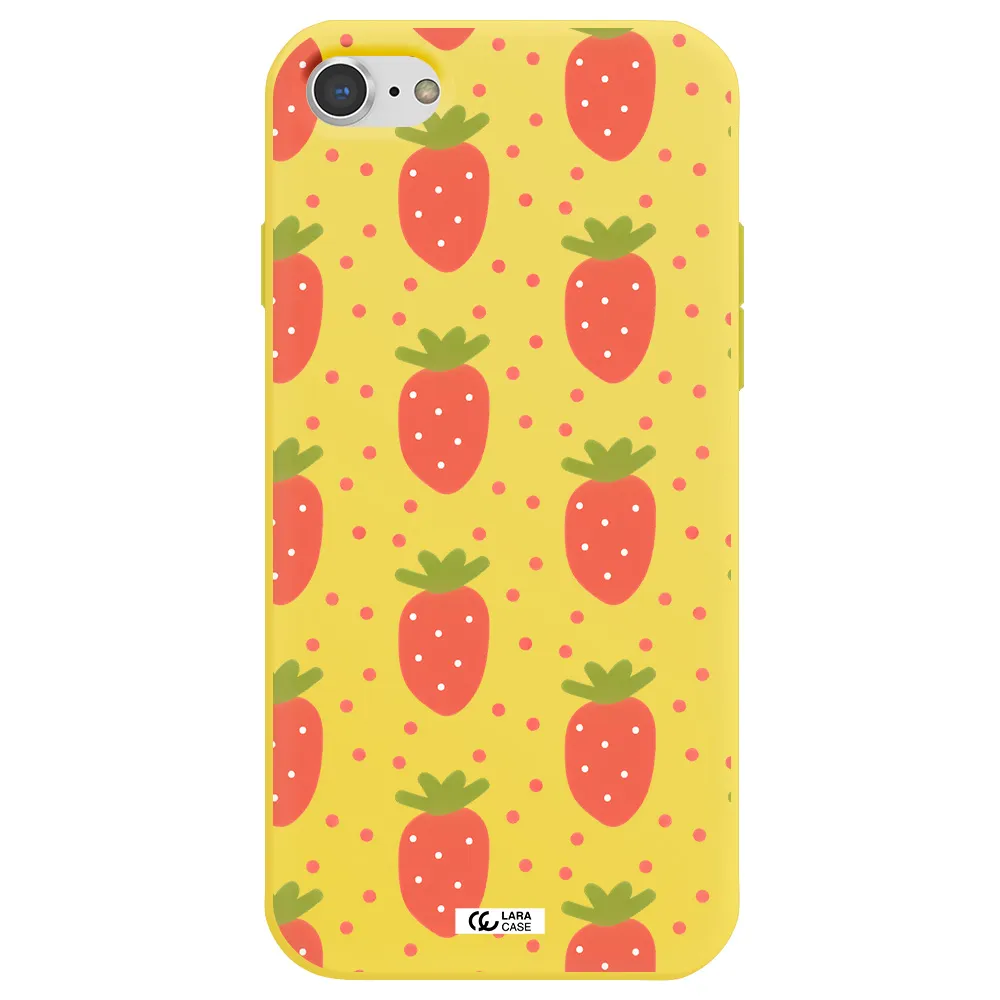a pattern of strawberries on a white background Apple iPhone 7 Silicone canary yellow Case