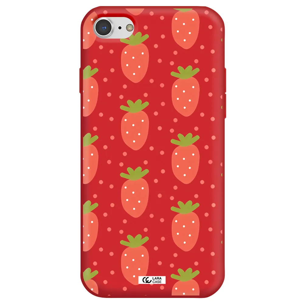 a pattern of strawberries on a white background Apple iPhone 7 Silicone Imperial Red Case