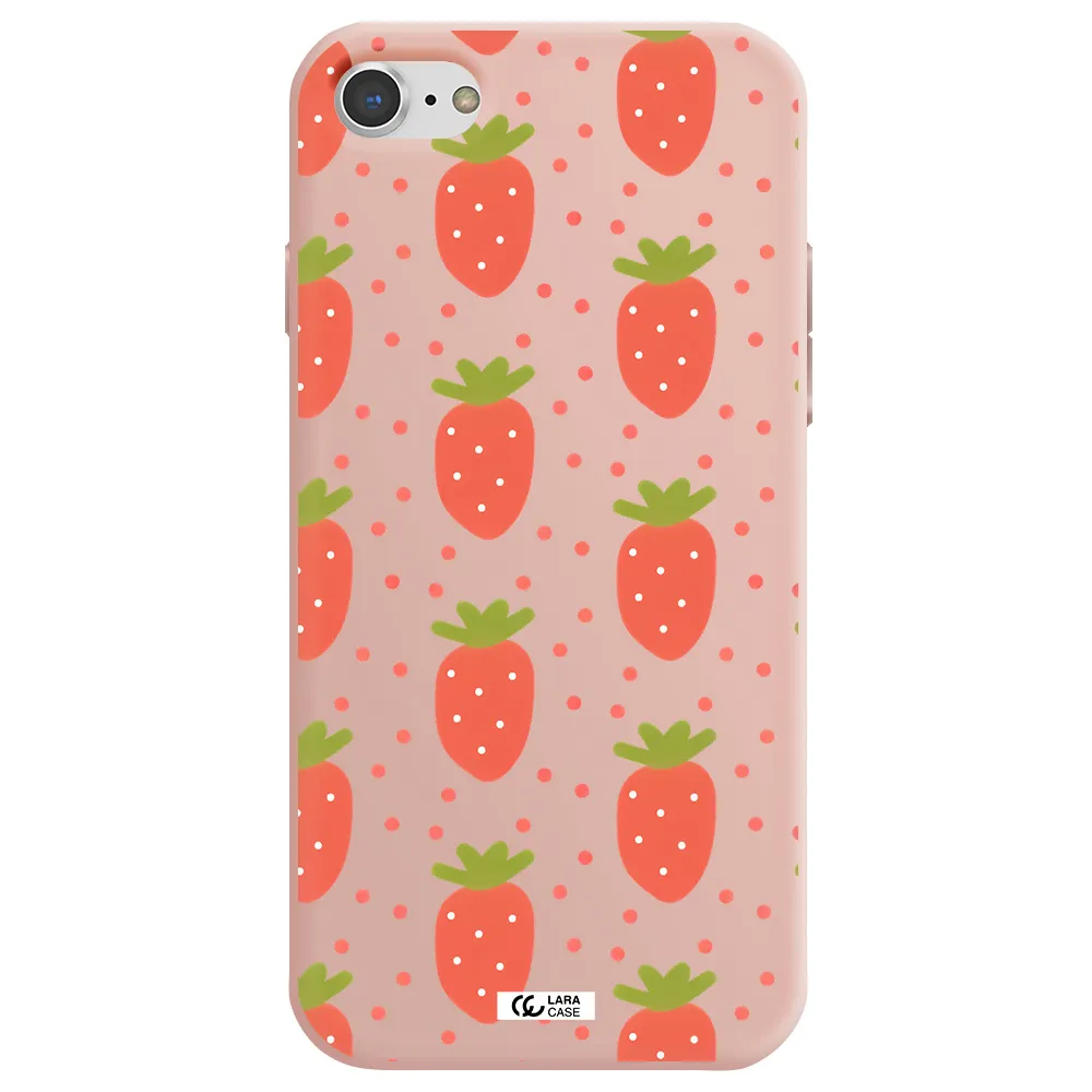 a pattern of strawberries on a white background Apple iPhone 7 Silicone pastel pink Case