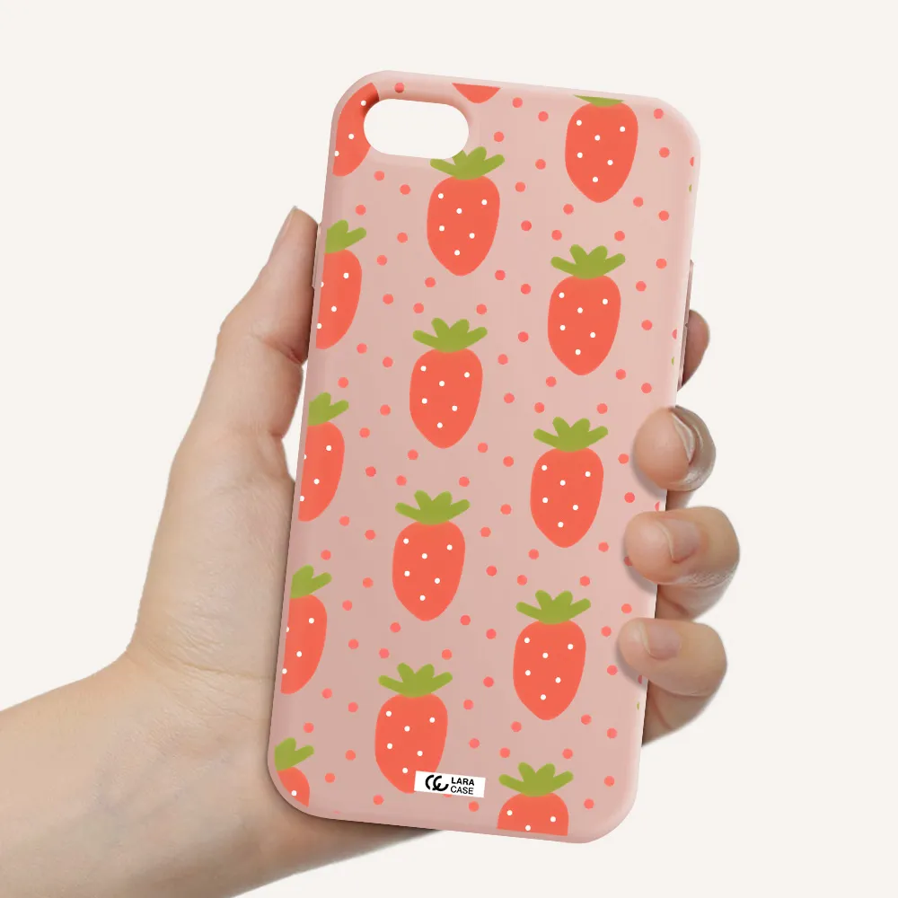a pattern of strawberries on a white background Apple iPhone 7 Silicone pastel pink Case