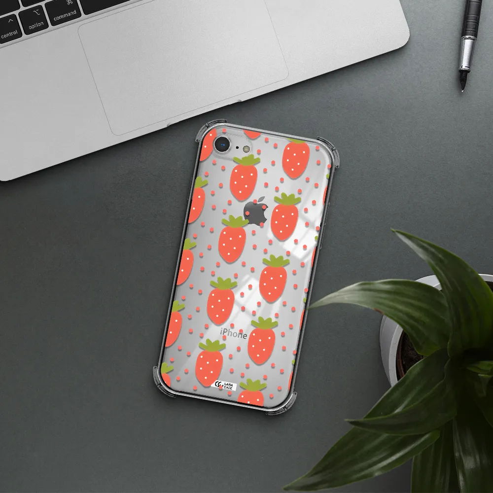 a pattern of strawberries on a white background Apple iPhone 8 Clear PC Case