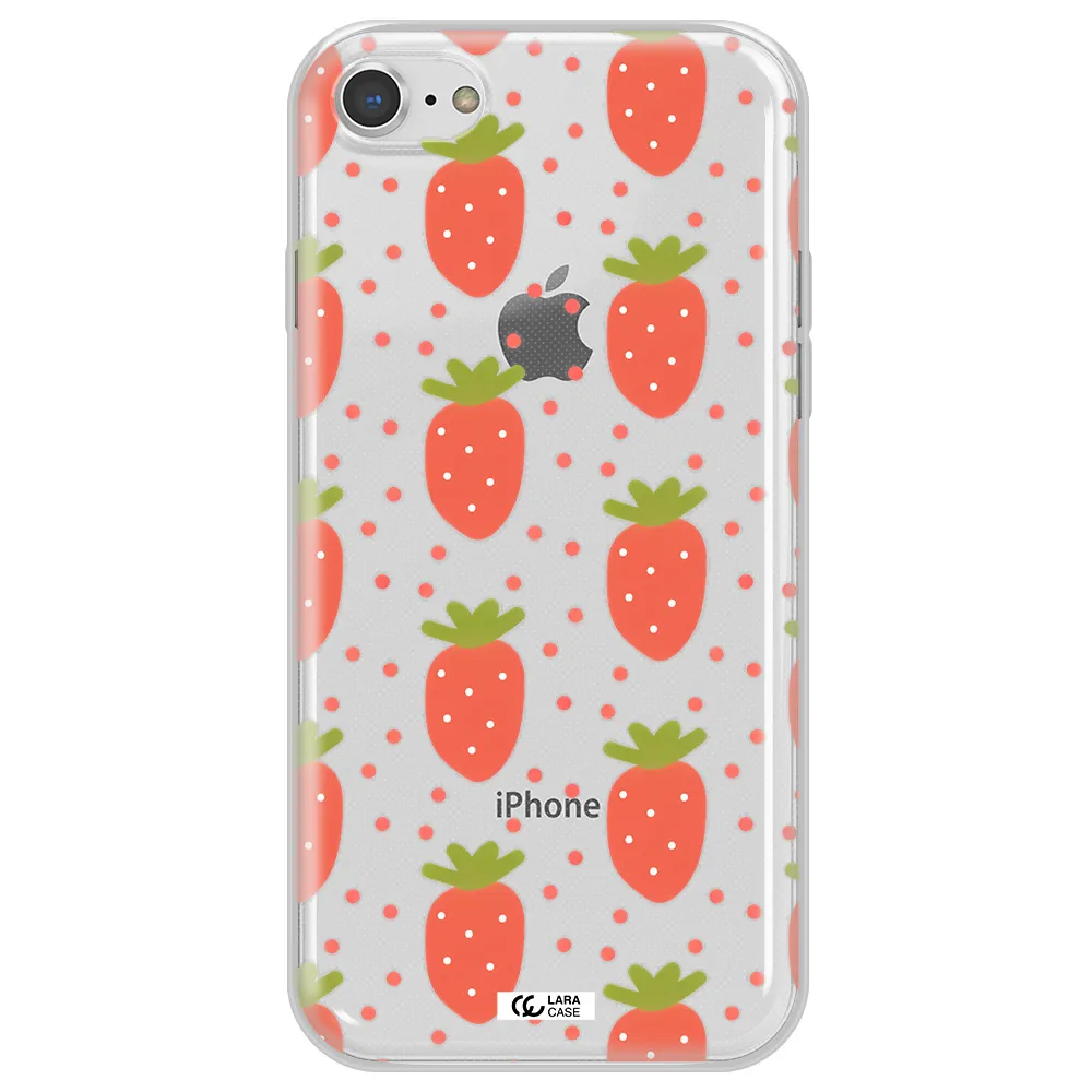 a pattern of strawberries on a white background Apple iPhone 8 Clear TPU Case