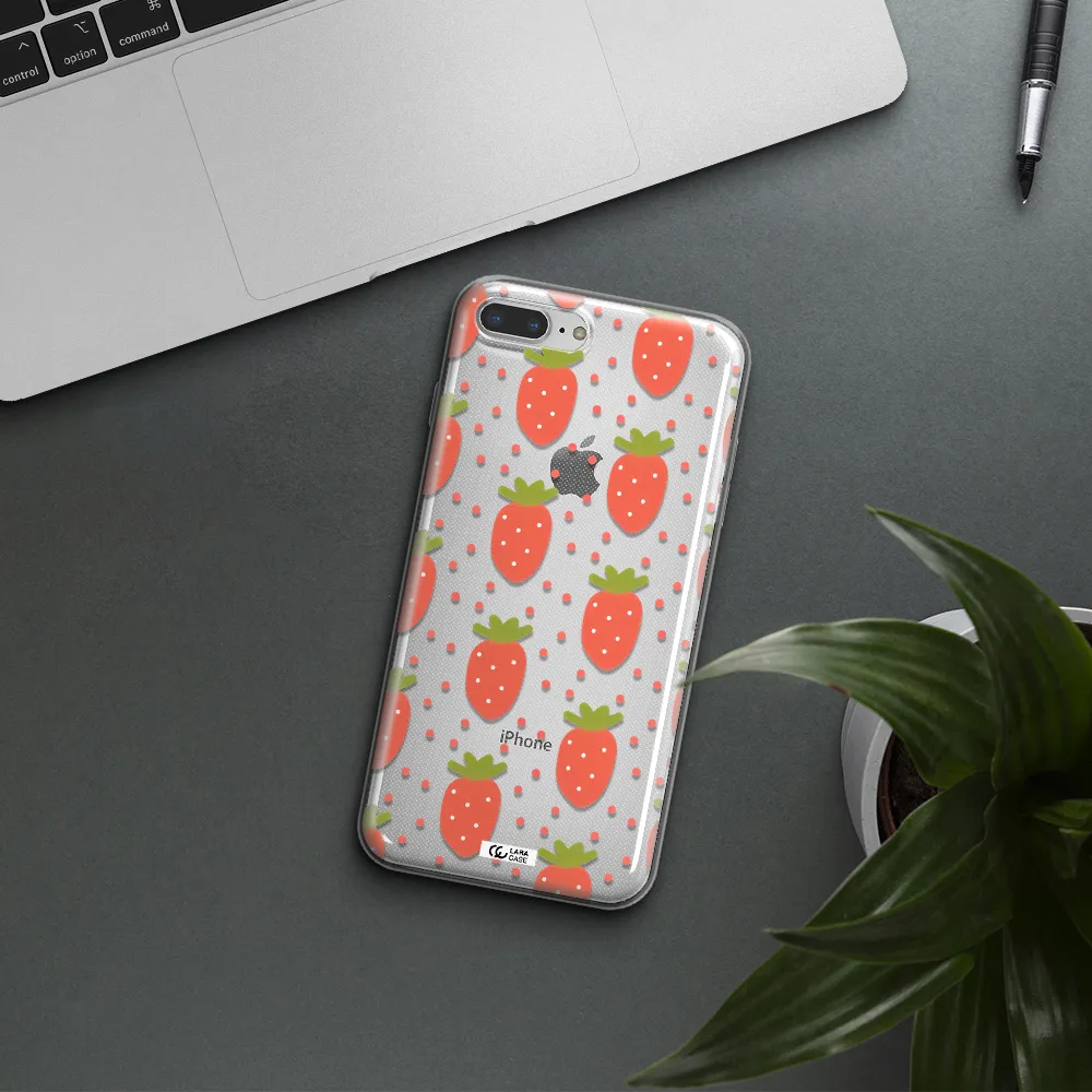 a pattern of strawberries on a white background Apple iPhone 8 plus Clear TPU Case